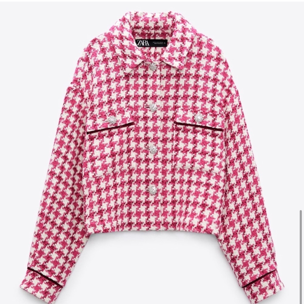 Zara Raspberry Short Tweed Overshirt